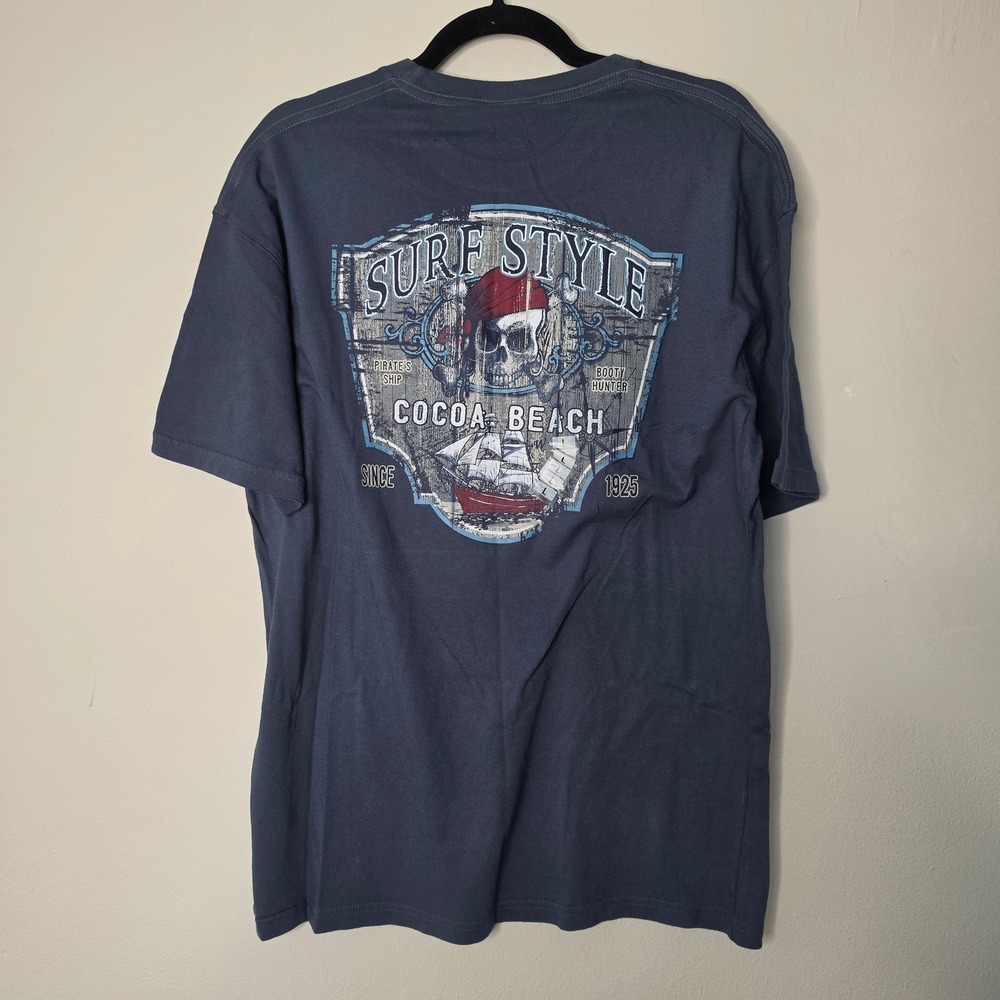 Surf Style T Shirt Mens L Denim Cocoa Beach Pirate Graphic Short Sleeve Tee
